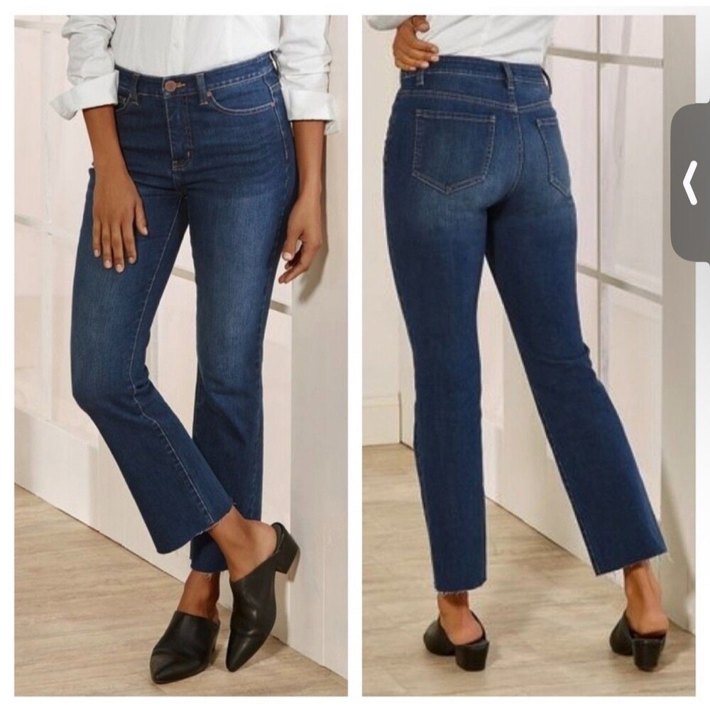 Soft Surroundings Womens Size 10P The Ultimate Cropped Bootcut Jeans Ripple Wash
